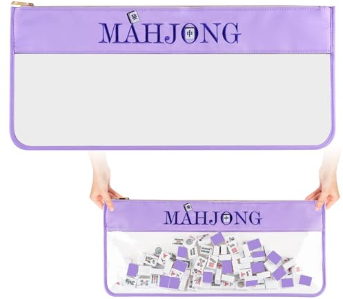 ALANGDUO Mahjong Tile Bag, Empty Mahjong Bags for Tiles and Racks, Large Capacity Storage for American Mahjong Tiles with Metal Zipper and Letters (Purple)