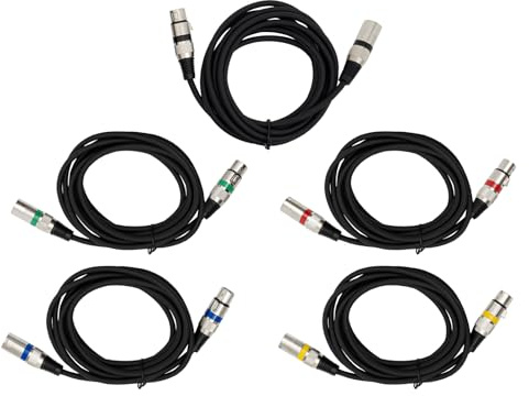 5Pack Dmx Kabel 3m 3 Stifte, XLR Kabel Set 3 Poliges Dmx Signalverbindungskabel Dmx Light Cable, Dmx Signalanschluss Kabel Kanone für Dmx-Lichtsteuerung Moving Head Bühnenscheinwerfer, Schwarz
