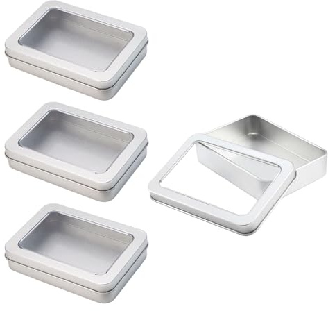 ZMZaoan 4 Stk Kleine Metalldosen mit Deckel, Aufbewahrungsbox Metall | Kleine Aufbewahrungsbox ohne Scharniere für jeu de cartes Bonbons Geschenke und Aufbewahrung 10.7x7.2x2.2cm Silber