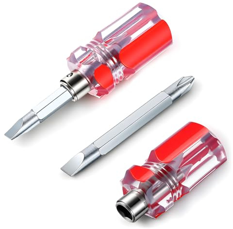 2er-Pack Mini Schraubenzieher Klein Stubbyschraubendreher Kreuzschlitz und kurzer Flachkopfschraubendreher mit magnetischer Spitze, tragbarer kleiner kurzer Schraubendreher für enge Räume