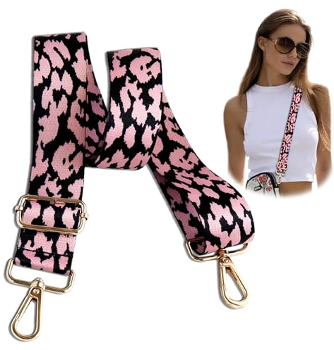FOSDICK Wide Shoulder Strap, Leopard Print Adjustable Bag Strap, 3.8cm Replacement Handbag Strap, 76-158cm Crossbody Strap with Zinc Alloy Clips for Crossbody Bag, Luggage, Laptop and Duffle