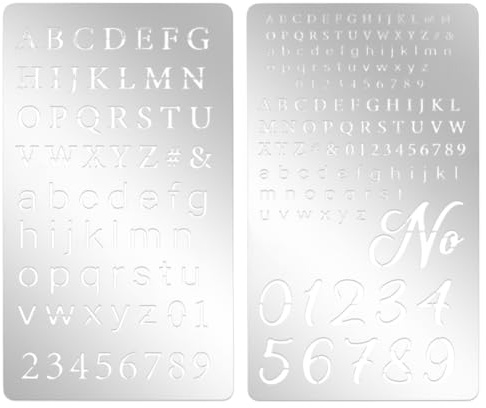 NBEADS 2 Stück Edelstahl Schablonen, 304 Edelstahl Zahlen Buchstaben Schablonen Set Für Gravur Pyrographie Metall Holzbrennen Glas Beschriftung Tagebuch DIY Zeichnung