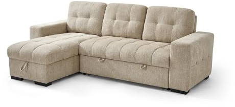 Beehive Furniture - Porto Universal Corner Sofa Bed - Beige Upholstered Corner Couch | Setup Included | Built to Last (Universal Corner Sofa Bed)
