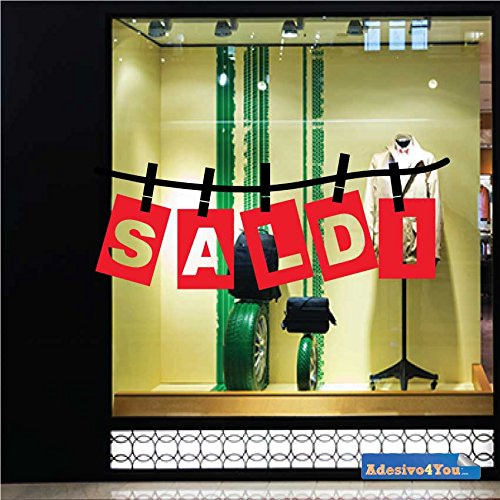 Scritte Prespaziate:SALDI. Adesivi Vetrofania Sconti Invernali, Adesivo Removibile per Vetrine Negozi, Sticker Percentuale Sconto variabile (120x65 Cm.) Adesivo4You