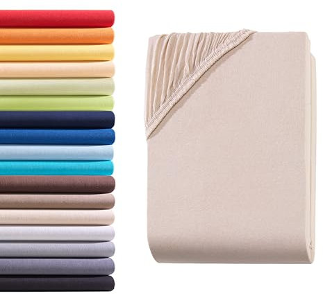 Hometex Premium Textiles Spannbettlaken Spannbetttuch 180-200 x 200 cm, Bettlaken Jersey aus 100% Baumwolle, Matratzen bis 23-25 cm, Oeko-TEX Made IN Green, Beige