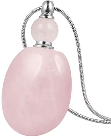 Nupuyai Essential Oil Diffuser Aromatherapy Necklace, Irregular Oval Healing Crystal Stone Perfume Pendant with Long Chain, 70cm Rose Quartz