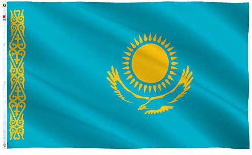 rhungift Kasachstan-Flagge, 90 x 150 cm, für den Außenbereich, groß, für den Außenbereich, beidseitig, strapazierfähig, 100D-Polyester, Segeltuchkopf