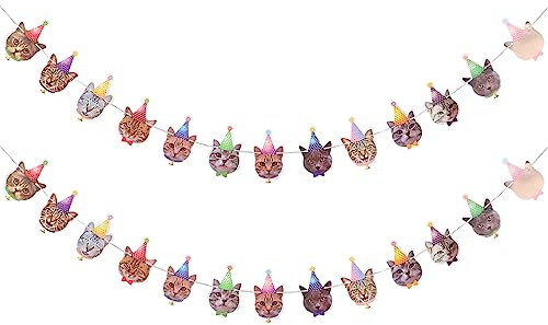 Amosfun 2 Stück Haustier-Party-Banner Katzenkopf Wimpelkette Banner Katzen Gesichter hängende Girlande für Haustier Thema Geburtstag Party Babyparty Gastgeschenke