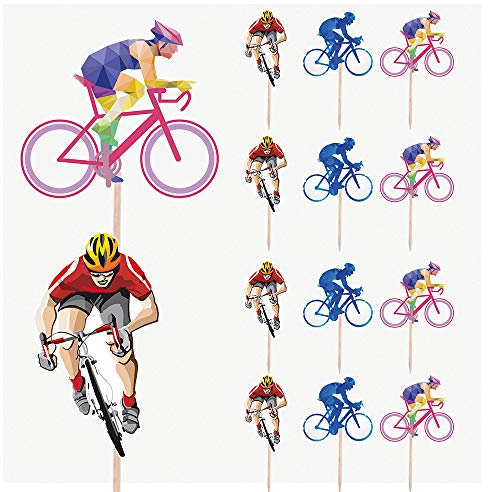 AK Giftshop Cycling Cyclist Bike Birthday Party Food Cupcakes Picks Decorations Toppers (Pack of 14)