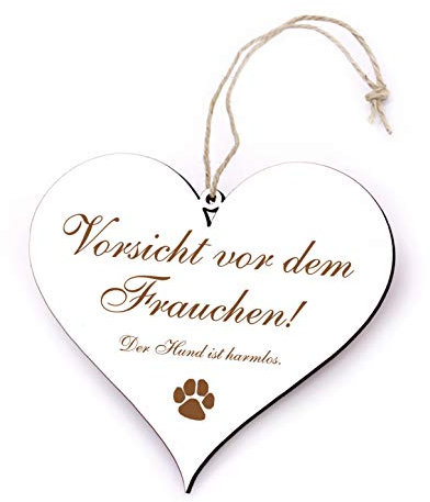 Hund Schild Herz graviert - Vorsicht vor dem Frauchen, der Hund ist harmlos - Türschild 13x12cm | Dekolando