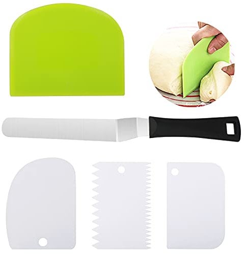 KissDate Cake Scraper,5Pcs Dough Scraper Set with Stainless Steel Cake Cream Spatula,Cream Edge Smoothing Combing Tool for Cake Decorating Baking