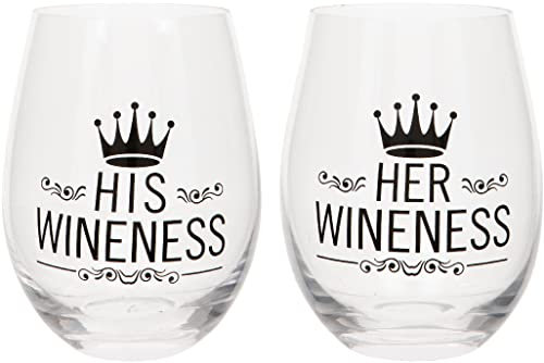 Juego de dos copas sin pie His Wineness and Her Wineness, en caja de regalo, 530 ml