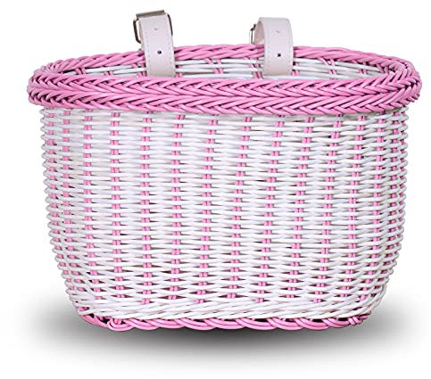 EIRONA Panier de vélo pour fille de 12, 14, 16, 18 pouces, panier de rangement pour guidon avant, panier imperméable, accessoires de vélo, rose et blanc
