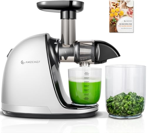AMZCHEF Juice Extractor For Whole Fruits 80MM - Juicer Juicer BPA Free - 200W Cold Juice Extractor With Improved Auger, Double Layer Filter - Pure White