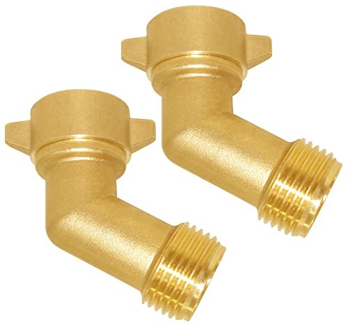 Joywayus Lot de 2 tuyaux d'arrosage GHT de 1,9 cm coudés à 45 degrés en laiton avec rondelles pour branchements d'eau de camping-car et robinets extérieurs résidentiels
