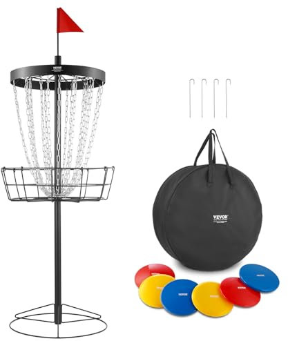 VEVOR Discgolf-Korb, Tragbares Disc Golf Scheiben Set, mit 24 Ketten, Übungsständer aus Stahl für Discgolf-Körbe, Profi-Golfkorb-Set Outdoor & Indoor Satz inkl. 6 Stück Wurfscheibe, Schwarz