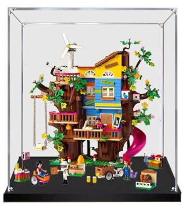 HCAEIOFJ Clear Acrylic Display Case for LEGO Friends 41703 Applicable for Friendship Tree House Toy Display Box Gift(Display Case Only) (Black Bottom 2mm)