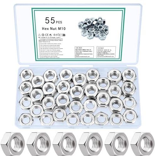 TOOINKCV 55 Pezzi M10 Dadi Esagonali, Set di Dadi di Bloccaggio, Assortimento di Dado Autobloccanti, Metrici Dado di Fissaggio Controdado per Bulloni e Viti