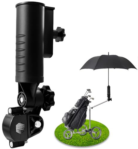 iLSKW Heavy Duty Golf Push Cart Umbrella Holder Upgraded Strong Windproof Design Aluminium Alloy Base with 180 Degrees Adjustment Stroller Umbrella Holder for Mobility Scooter, Wheelchair, Wagon Cart