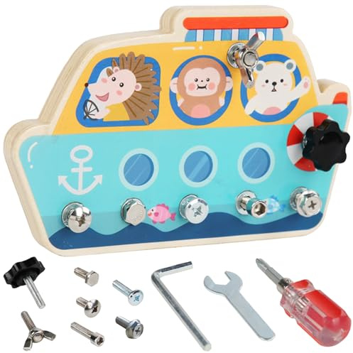 AUNGKWANG Montessori Spielzeug ab 3 4 5 Jahre, Schiff Spielzeug, Busy Board Holz Schraubbrett Holzspielzeug, Holzspielzeug, Motorikspielzeug Schraubenzieher, Lernspielzeug Geschenke für Kinder