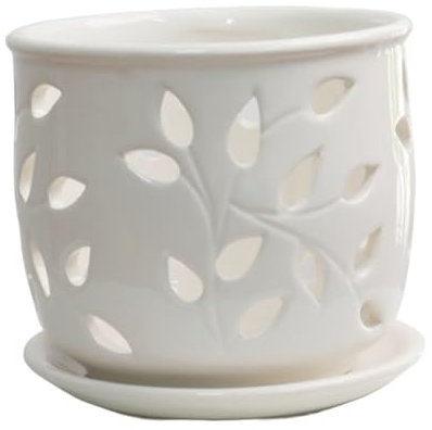 Jorzer Vasi per piante in ceramica, vasi per orchidee da 12,7 cm con fori di drenaggio e piattino, fioriera per orchidee per piante da interno ed esterno in ceramica