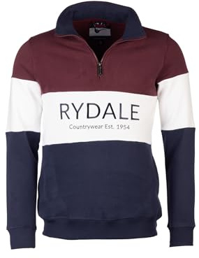 Mens Striped Embroidered Sweatshirt Men Country Jumper Sweater Fleece (UK, Alpha, L, Regular, Regular, Rydale Navy/White/Wine)