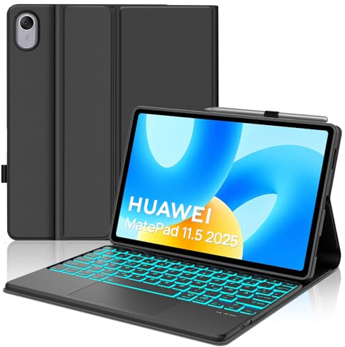 Hülle Tastatur für Huawei Matepad 11.5/Huawei Matepad 11.5 S 2026/2025/2023 | Keyboard Case Magnetisch Abnehmbarer Bluetooth für Huawei Matepad 11.5 S mit Trackpad und 7 Farben Beleuchtungm, Schwarz