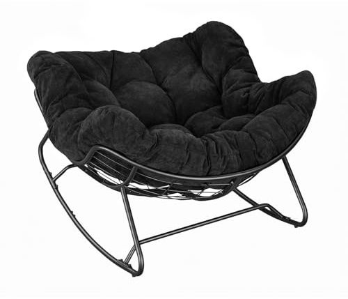 WOLTU Schaukelstuhl, eiförmiger Schaukelsessel Indoor, Chenille Schwarz