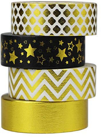 UOOOM 4er Washi Tape Set Gold Dekorative Papier Klebeband Abdeckband für DIY Craft Scrapbooking Geschenkpapier Länge je Rolle 10m