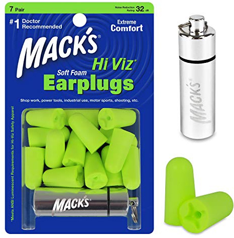 Macks Hi Viz Soft Foam Earplugs 7 Pair's with Travel Case NRR32