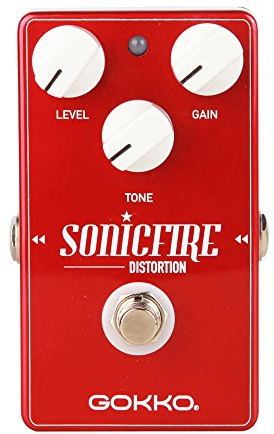 GOKKO Sonicfire Distortion-Pedal – Hot-Rodded-Sound für Rock, Metal und Solos | 3 Regler für Level, Gain und Tone | 9-V-Gleichstromversorgung (GK-25)