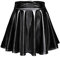 Damen Glänzend Höhe Taille Liquid Mini Rock Metallisch Elastische Taille A-Linien Pull On Skater Röcke (XL, Schwarz)