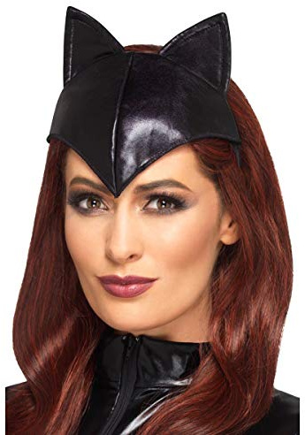 shoperama Catwoman Haarreifen mit Ohren und Stirnteil Katze Kopfschmuck Kostüm-Accessoire Kopfbügel Zubehör Wet-Look