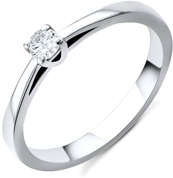 Orovi Damen Diamant Ring Weißgold, Verlobungsring 14 Karat (585) Gold und Diamant Brillanten 0.1 Ct, Solitärring Ring Handgemacht in Italien