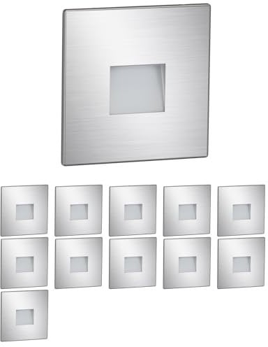 ledscom.de 12 Stück LED Treppenlicht/Wandeinbauleuchte FOW für innen und außen, Downlight, eckig, edelstahl, 85 x 85mm, warmweiß