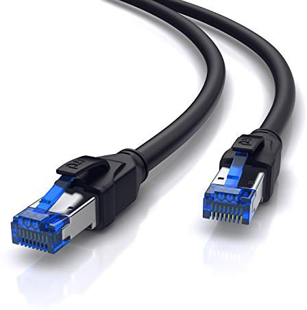 Primewire - 15m - Cable Ethernet Cat 8.1 a 40 Gbits para exteriores - Fibra óptica 40000 Mbits - Cable de red LAN Outdoor IP66 - Blindaje S FTP - RJ45 - Protección doble revestimiento resistente