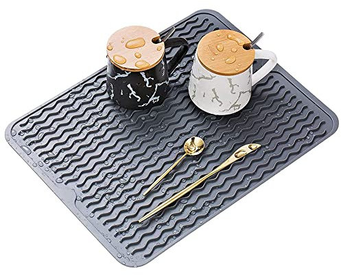 Abtropfmatte aus Silikon, Umweltfreundlich, Hitzebeständig und Rutschfest, Große Spülbeckenmatte aus Silikon, Gerillte Geschirrabtropfmatte für die Ablage von Besteck und Geschirr (40 x 30cm)