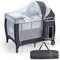 COSTWAY Lit Parapluie Bébé Pliant 4 en 1 avec Matelas,Filet Amovible Réglable Table à Langer et Sac de Transport Parc de Jeu Pliable Roues Verrouillables Gris