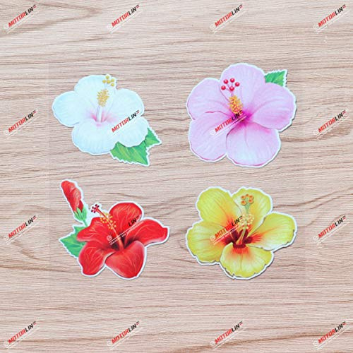 Hibiskus Blumen Vinyl Aufkleber Sticker - 4er Pack reflektierend, 7,6 cm - Weiß Pink Rot Gelb Hawaii Aloha - für Auto Boot Laptop Becher Telefon 06140