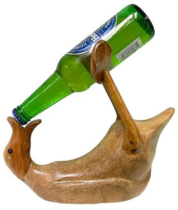 Drinking Duck Bottle Holder Beer Cider Bottle Stand Hand Carved Fair Trade Wooden Bamboo Root Sculpture Mens Funny Birthday Man Cave Beer Holder