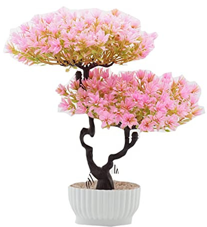 Artificial Bonsai Tree Pink,12.2 Inch Faux Potted Plant Desk Display Fake Tree Pot Ornaments,Creative Fake Green Pot Plants Ornaments Home Decor