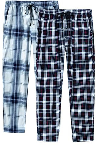 AjezMax 2 Paquets Bas de Pyjama Femme Hiver Longue avec Poches en Coton Pantalon PJ pour Dames 2 Paquets 03 M