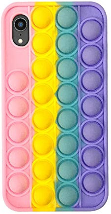 SDTEK Hülle Kompatibel mit iPhone XR, Bubble Fidget Pop Weiche Handyhülle Silikon Schutzhülle (Regenbogen)