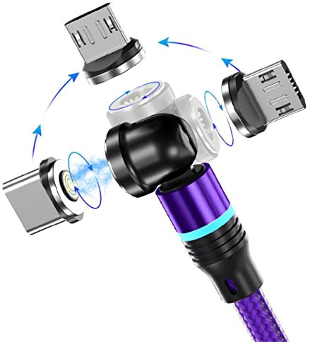 Losuesme Cavo di ricarica magnetico 3A ricarica rapida e sincronizzazione dati 1M/2M Cavo USB magnetico 360° + 180° rotazione Cavo 3 in 1 per tutti gli smartphone Android Phone/Micro USB/Type C/USB C