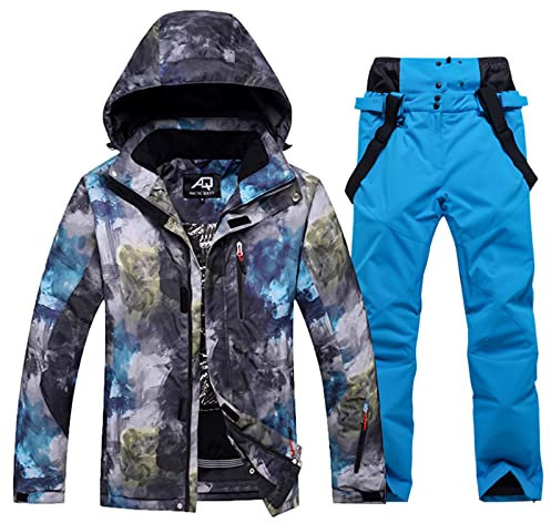 Herren Skijacke und Hose Set Wasserdicht Schneeanzug Berg Winddichte Snowboardjacke Winter Outdoor Skianzug, Königsblau, L