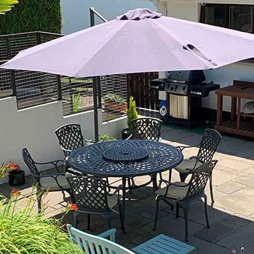 Lazy Susan 150 cm Frances Gartentisch in Schiefergrau mit 8 Rose Stühlen mit grünen Sitzkissen | Nachhaltiges Sandguss-Aluminium | Wetterfest | Rostfrei | Wartungsarm | 3 Jahre Garantie
