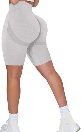 Memoryee Kurze Leggings Damen Push Up Booty Sport Nahtlose Shorts Hintern Heben Hohe Taille Bauchkontrolle Yogahose/B-Light Grey/M