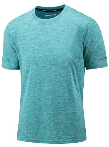 KEFITEVD T-Shirt de Sport Léger pour Hommes Hauts Respirants à Manches Courtes T-Shirt de Course à Pied d'été,Vert Clair, L