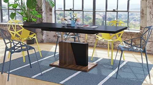 Mazzoni Grand Noir Couchtisch ausziehbar höhenverstellbar 120/180cm in Schwarz matt/Nussbaum modern vielseitig Wohnzimmertisch Esstisch Beistelltisch Sofatisch platzsparend hochwertig Wohnzimmer