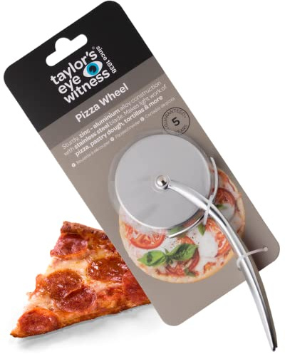 Aluminum Rolling Pizza Cutter Wheel - By Taylors Eye Witness. Blade with Stainless Steel Construction. Dishwasher Safe, Easily Glides Through Tough Dough with Guard to Protect Hands, Grey Colour